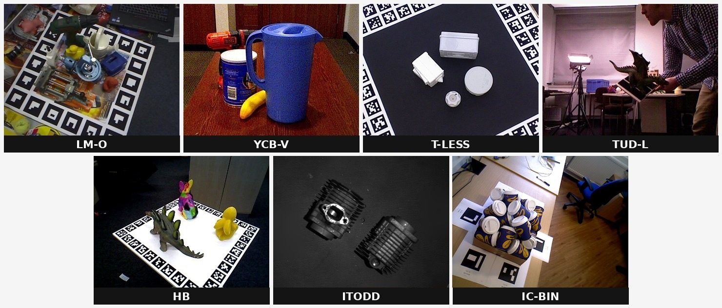 Photographs of LM-O, YCB-V, T-LESS, TUD-L, HB, ITODD, and IC-BIN