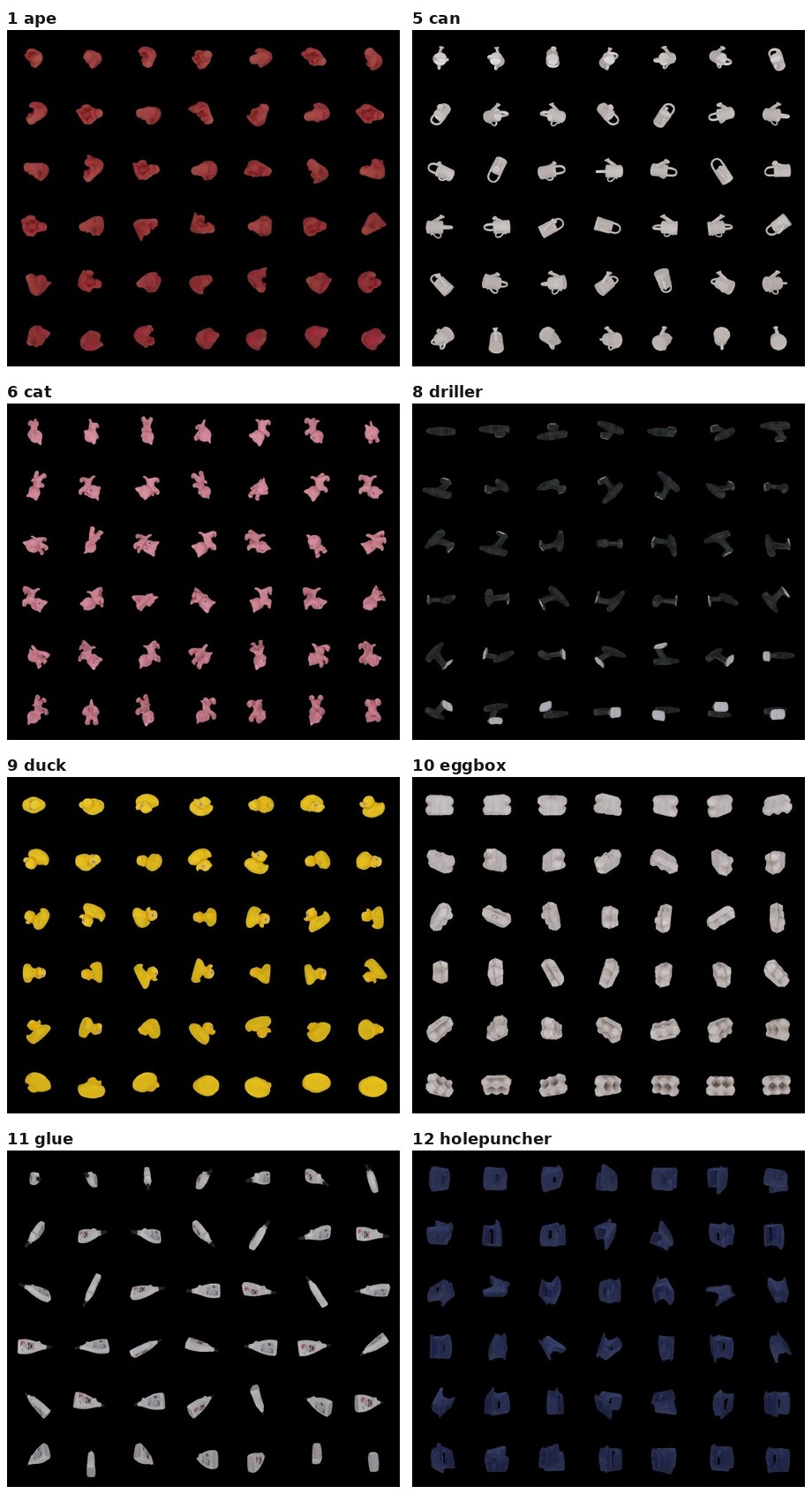 Eight LM-O meshes, 42 Fibonacci template views each