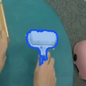 Roller mesh projection after hand occlusion is accounted for