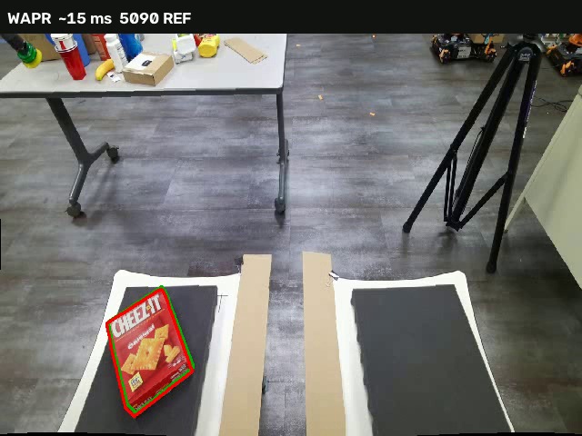 Saved tracking frame from YCBInEOAT cracker_box_reorient, showing the cracker box